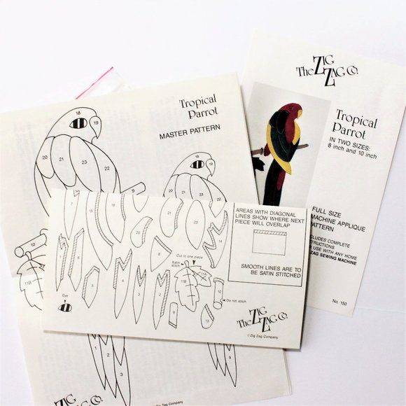 Tropical Parrot Applique Sewing Pattern Uncut Vintage 1985 Zig Zag Crafts Quilts - Picture 2 of 6